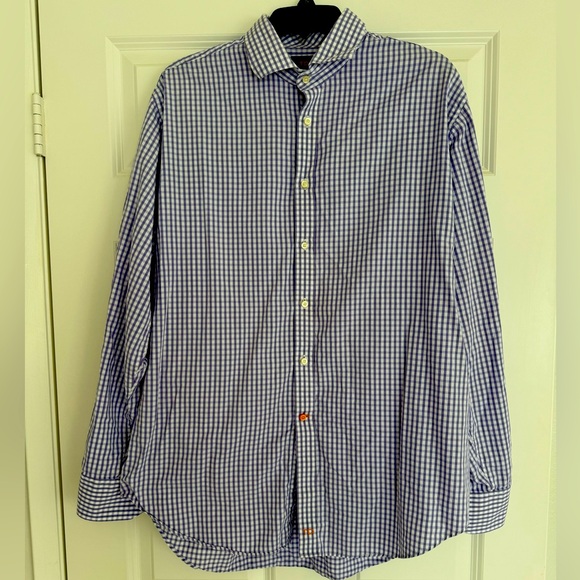 Thomas Dean Other - Lilac and White gingham plaid dress shirt
